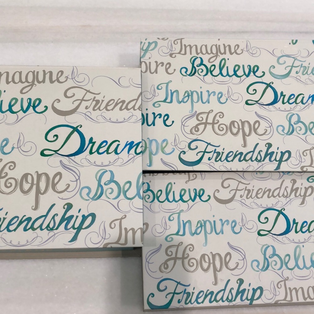 Trio of jewelry boxes: Organize, Nest, desk. DREAM, IMAGINE, BELIEVE, FRIENDSHIP